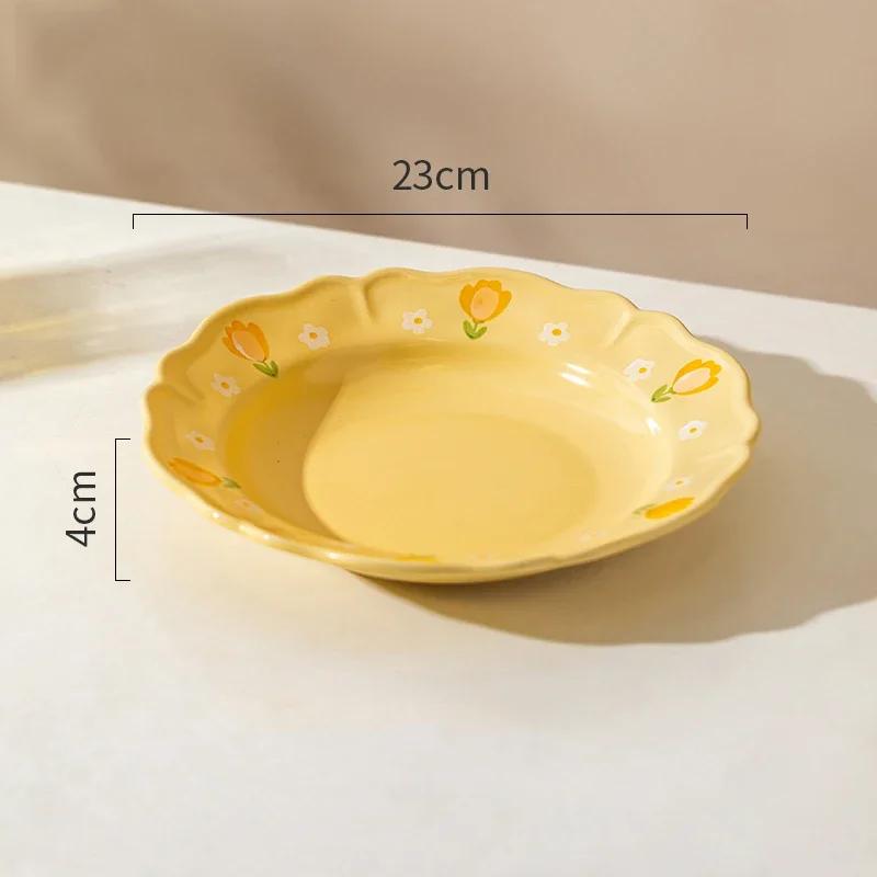 Retro-Blumen-Keramikteller, modisch, kreativ, köstliche Suppenschüssel, für Zuhause, Nachmittagstee, Dessert, Obstteller, exquisiter Fischteller