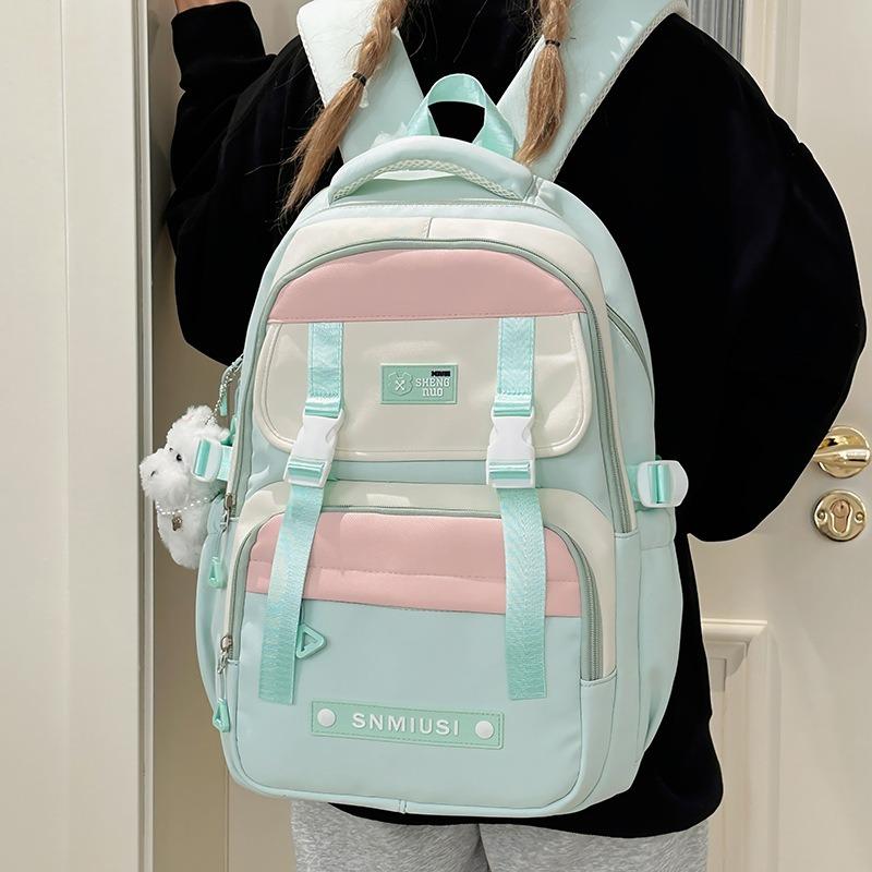 High Value, Fresh, Sweet and Cute Contrasting Color Splicing Backpack, Lightweight Backpack for Junior High School Students