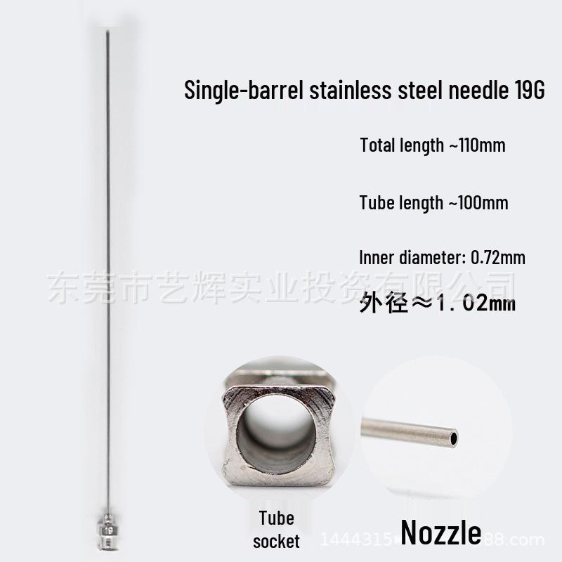Stainless Steel Dispensing Valve Syringe Needle, 110mm Long, 100mm Tube, Pointed Tip