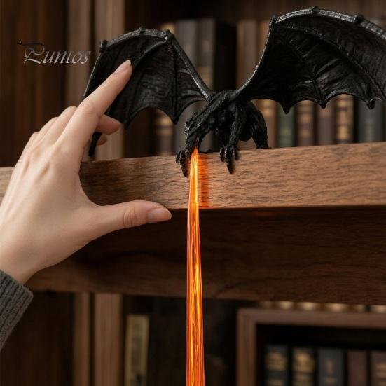 Magical Home Office Decor Fire-breathing Dragon Figurine, Durable PLA Flying Book Stopper, Bookshelf 3D Print Fantasy Ornament for Library Unique