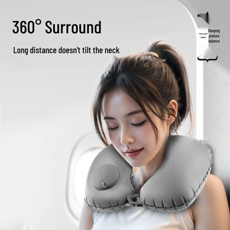 Inflatable U-Shaped Travel Pillow Set: Neck Support Three-Piece for Airplane Comfort