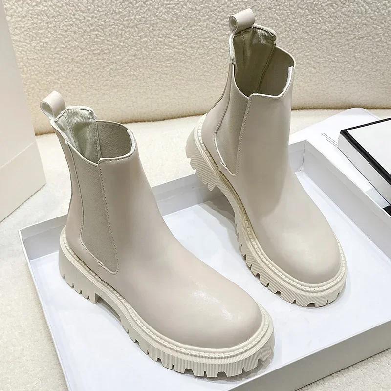 Fashion Women Boots Hot Luxury Thick Sole Chelsea Boots Women Flat Casual Boots High Quality Fashion Shoes for Women Zapatos De Mujer