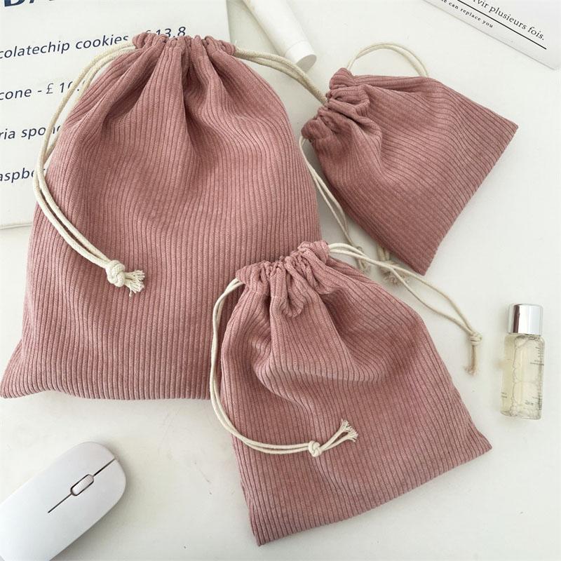 3pcs/set Solid Color Corduroy Drawstring Cosmetic Bags Gift Package Storage Bag Travel Cosmetic Lipstick Makeup Organizer Pouch