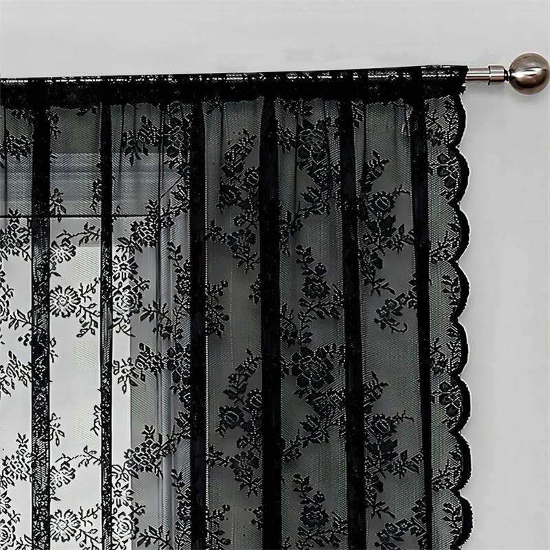 1 Panel Vintage Lace Curtains Rod Pocket Sheer Curtain Long-Romantic Flowers Branch Window Curtain for Living Room French Decor