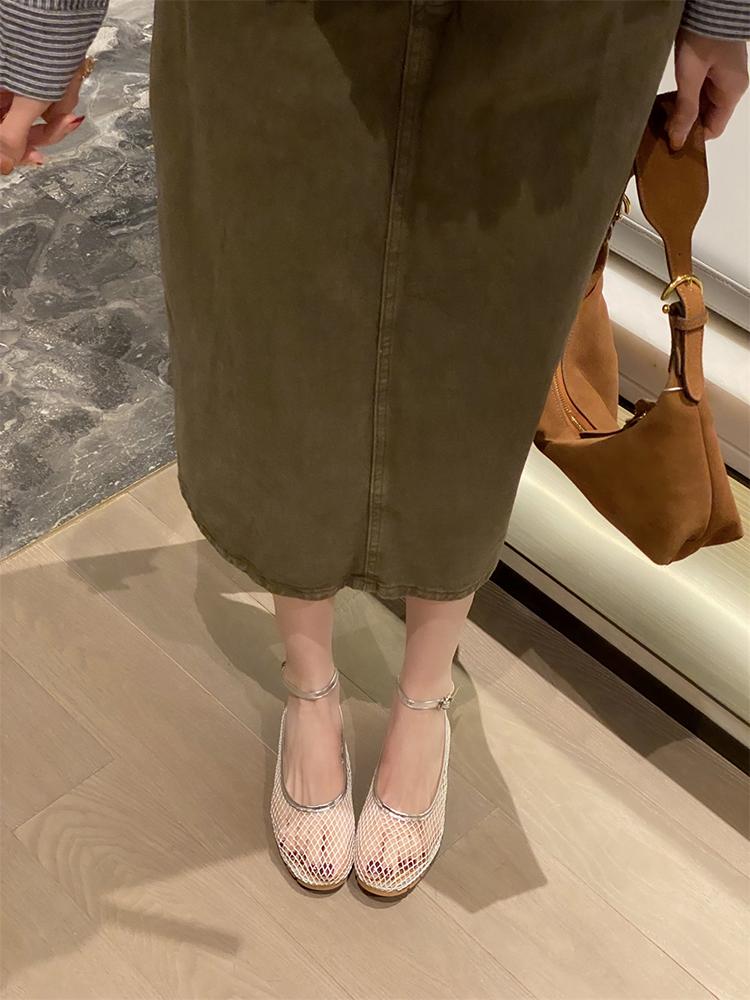 Mesh Breathable French Fairy Style Single Shoes Women 2025 New Summer Round Head Shallow Mouth Ankle Strap Flat With Skirt Tide