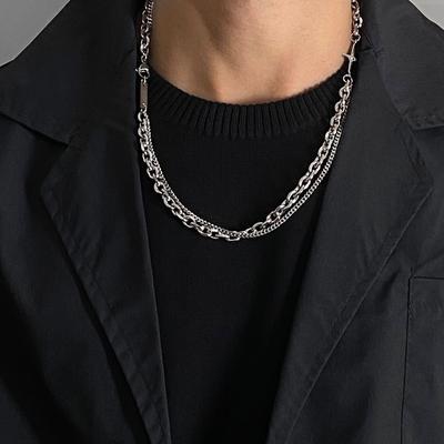 Punk Shiny Exquisite Titan Stahl Kreuz Doppel Schicht Kette Halskette für Männer Senior Schmuck Geburtstag Party Geschenk