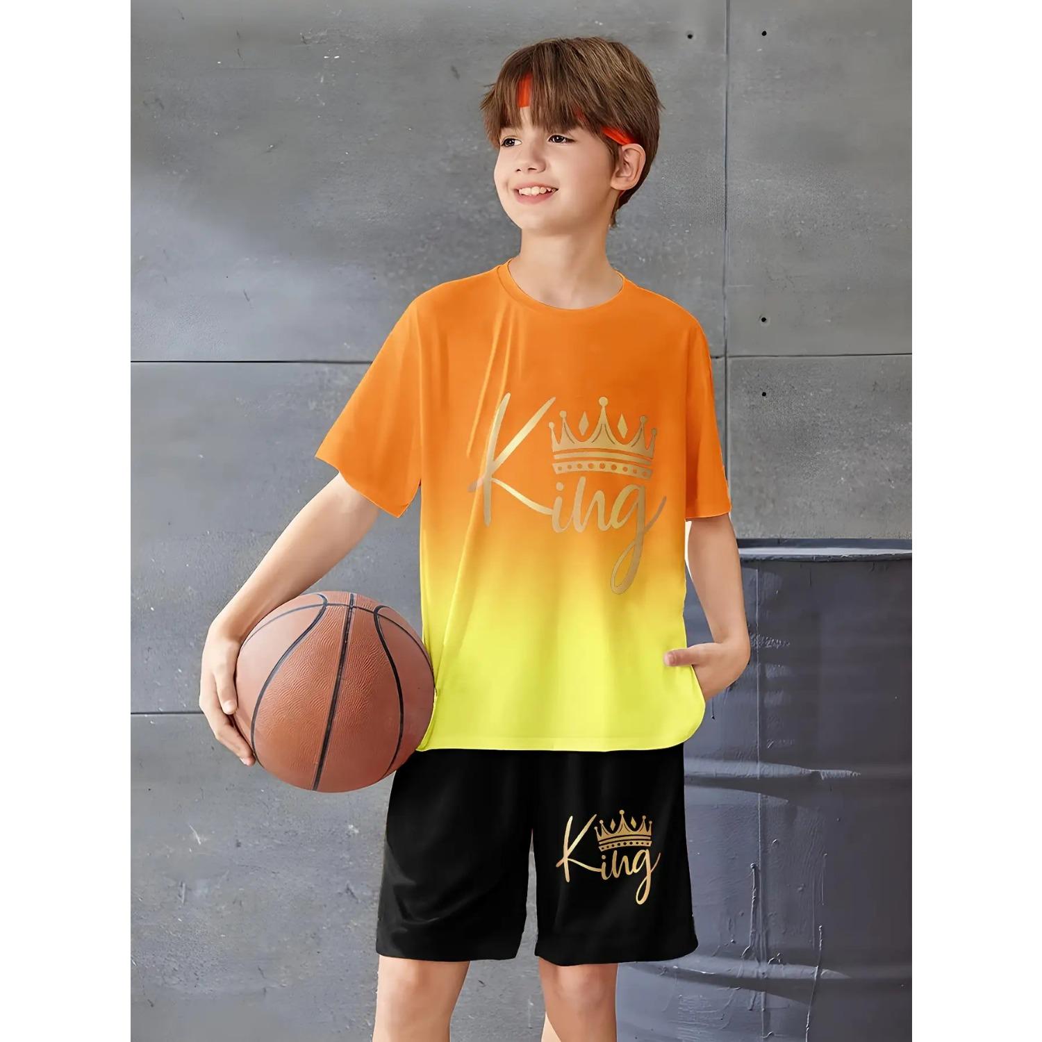 

Boys set, fashionable 3D printed casual outdoor T-shirt shorts set 13-14 Years
