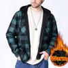 Men's Winter Jackets Large Size Flannel Casual Fleece Lining Hooded Plaid Shirts for Men Outwear Vintage Men Warm Coat