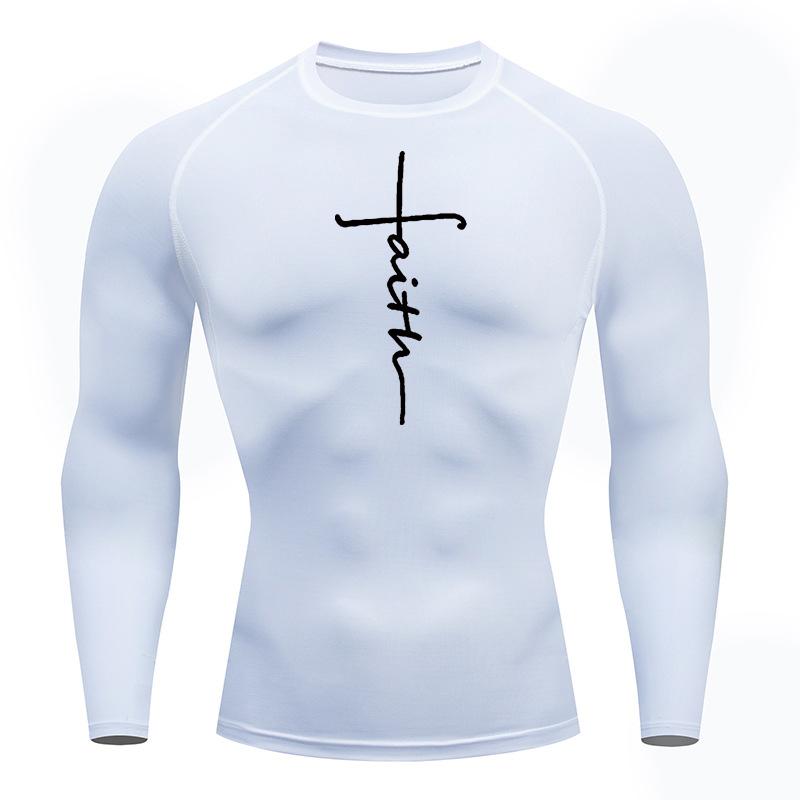 Christian Workout Compression Shirts Graphic Long Sleeve Rash Guard Athletic Quick Dry Tees Tops Mens Gym Undershirts Baselayers