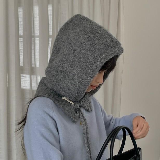 Women's Blue Knitted Wool Balaclava Scarf: Warm Ear Protection for Autumn & Winter