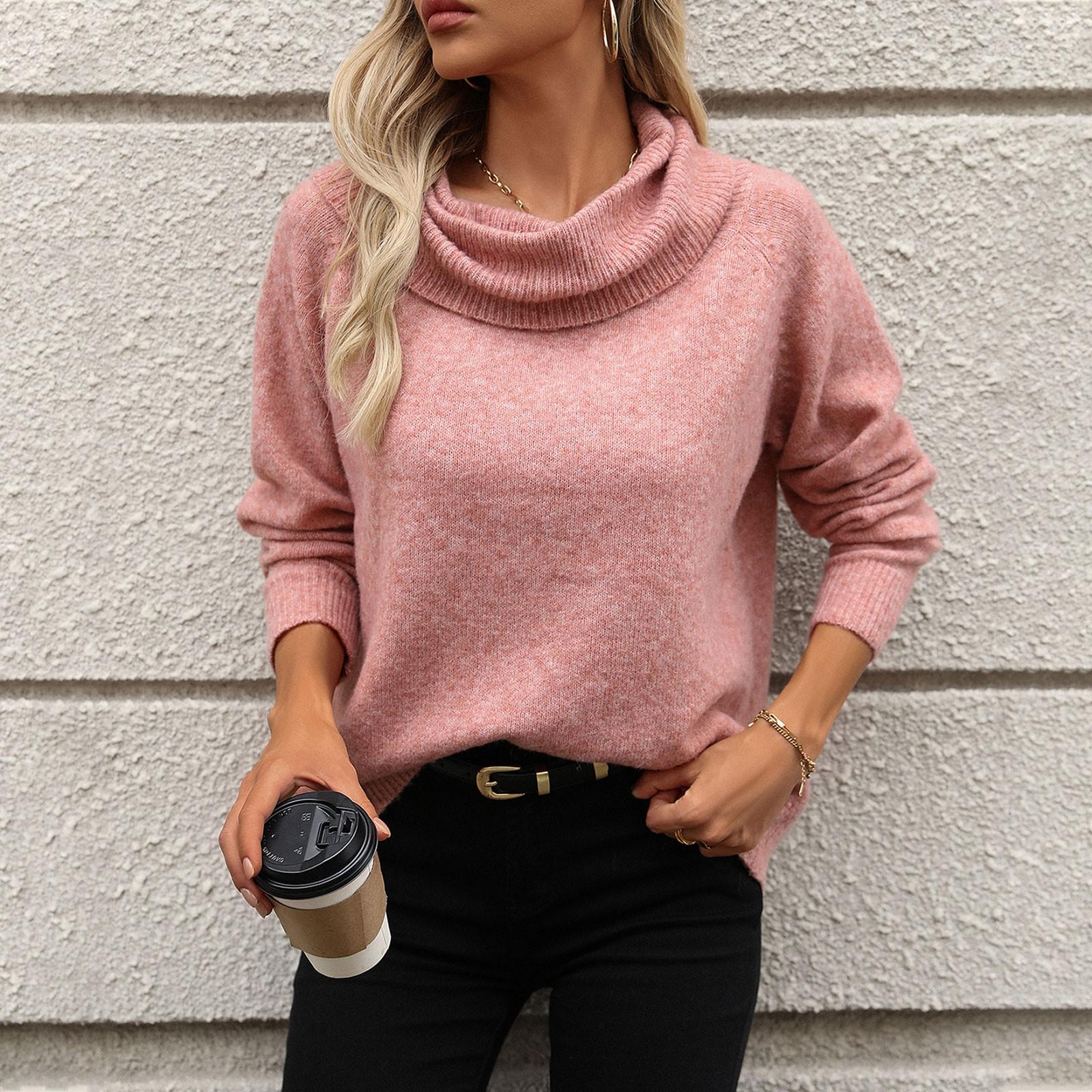 

Женский новый модный свободный ворсовый воротник, однотонный свободный сексуальный вязаный свитер с открытыми плечами с длинными рукавами XL розовый