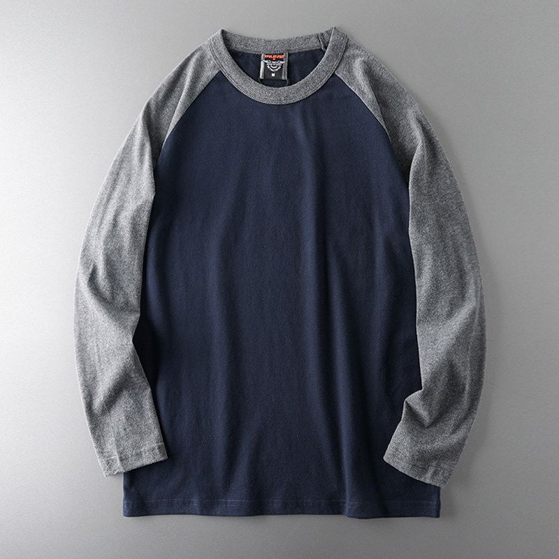 Contrast Color Men s Long-Sleeved T-shirt Royal Blue/Dark Gray M