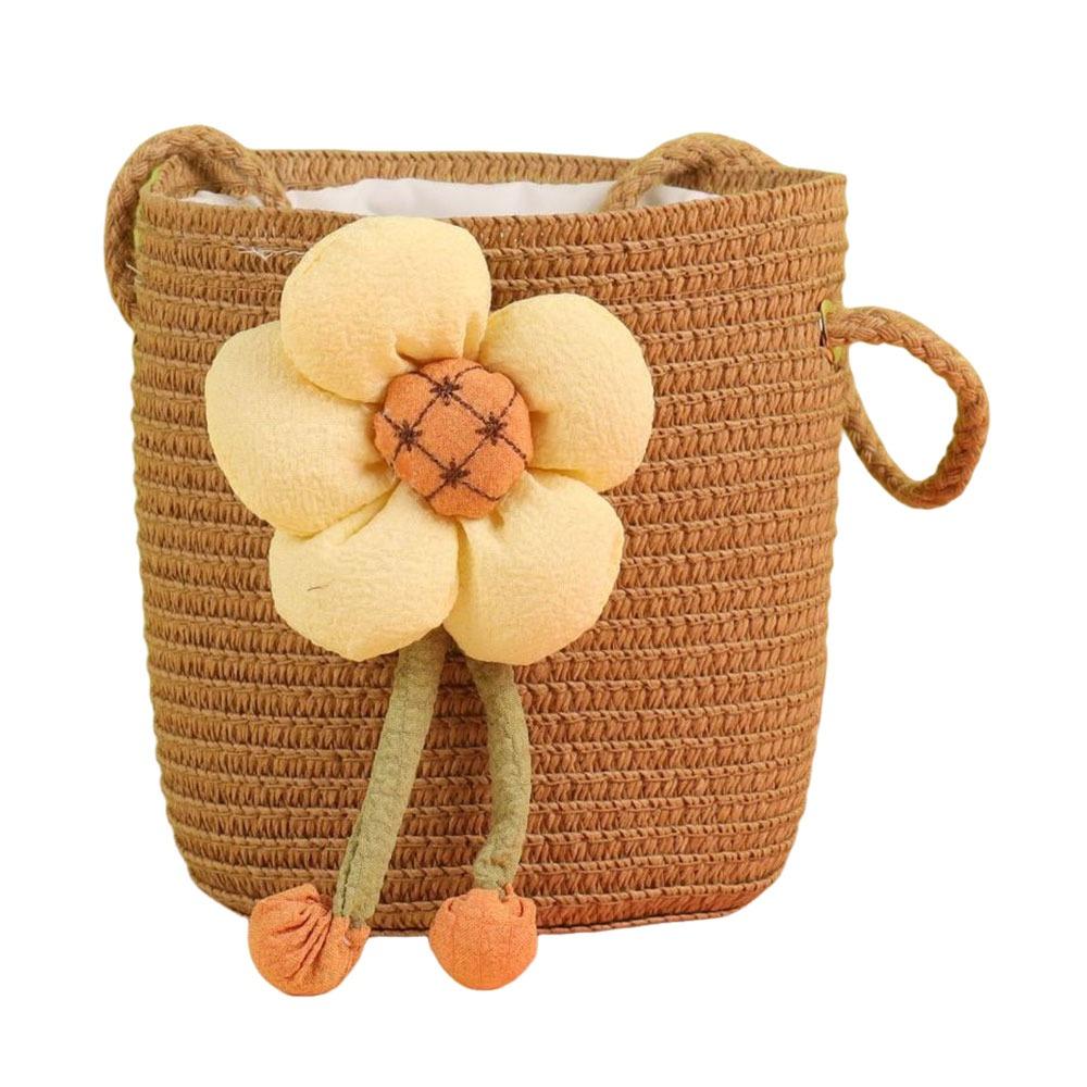 

Bucket Bag Handmade Bucket Bag Flower Design Woven Grass Messenger Bag Cute Design Princess Style Straw Bag Girls Use