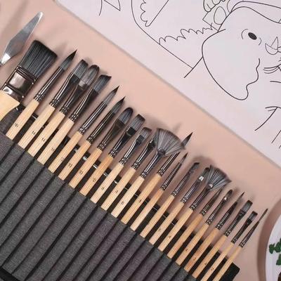 24-teiliges Künstlerpinselset mit hochwertigem Birken-Nylonhaar und kurzer Stange, geeignet für Aquarell- und Acrylmalerei
