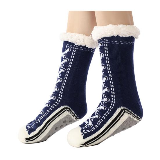 1 Pair Sleeping Socks Non-Slip Silicone Grip Soles Mid-tube Floor Socks Thickened Fleece Lining Indoor Socks