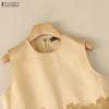 ZANZEA Women Casual Round Neck Lace Tassel Splice Loose Sleeveless Tank Tops