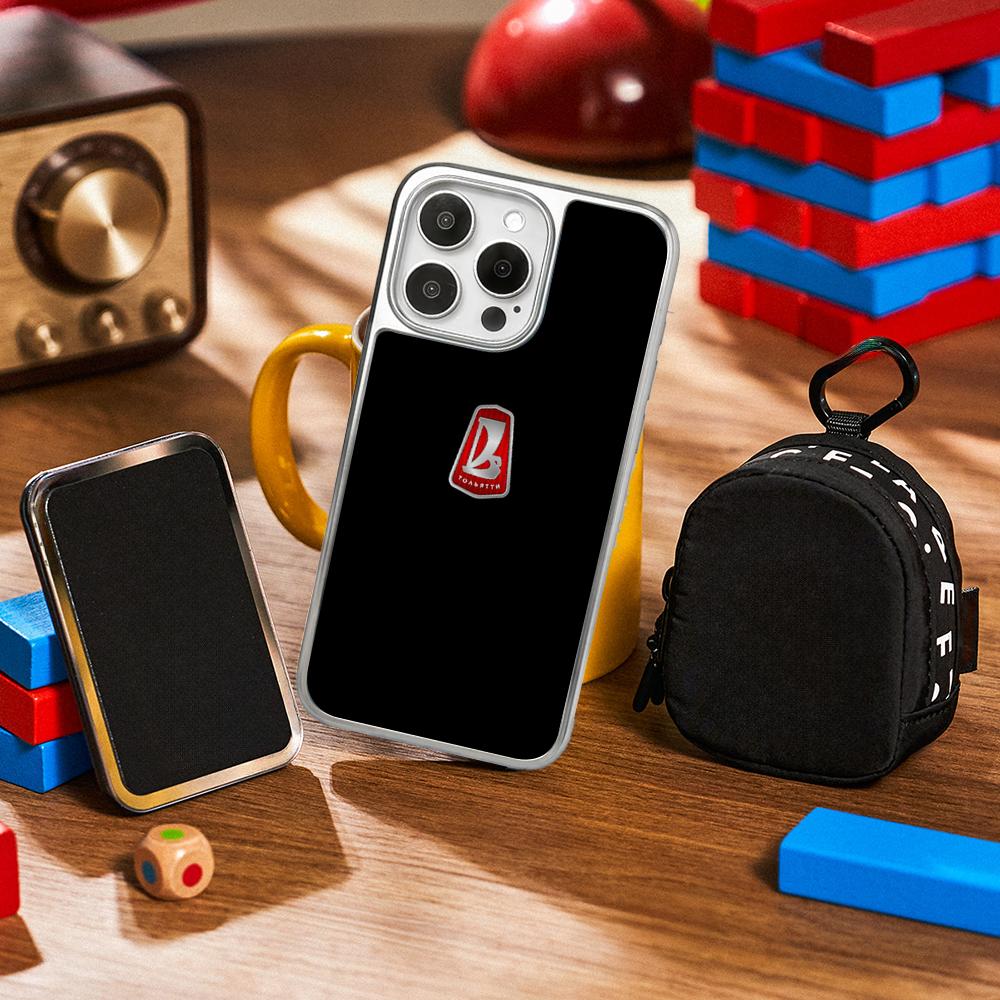 Cool Car L-la-Da Fashion Logo Design Phone Case for iPhone 16 15 14 13 12 11 Pro Max Sheepskin Silver-edged Protective Case