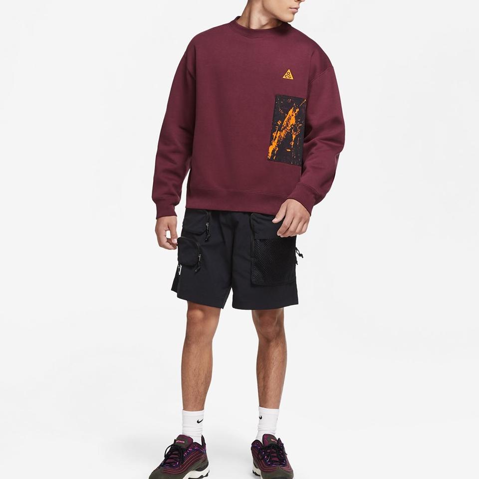 Nike Felpa con Patchwork Sportiva ACG Crew da Uomo Top Midnight-Chestnut CZ5103-643