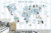 Children's photo wallpaper world map with blue stripes and animals DWK288 300x200
