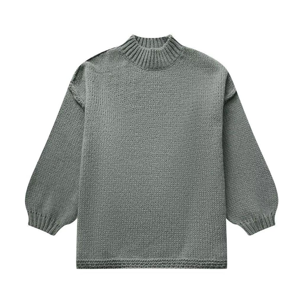 2024 Autumn/Winter Women's Stand-up Collar Knitted Sweater - American Blogger Style, Korean Version