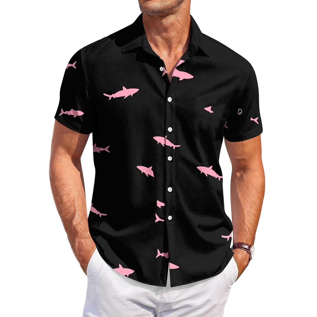Men's Casual Loose Fit Short Sleeve Hawaiian Shirt Lightweight Breathable Button Down Beach Shirt with Tropical Palm Tree and Shell Print