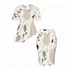 Women Plus Size Round Neck Short Sleeve Printed Asymmetric Top And Fitted Skirt Two Piece Set