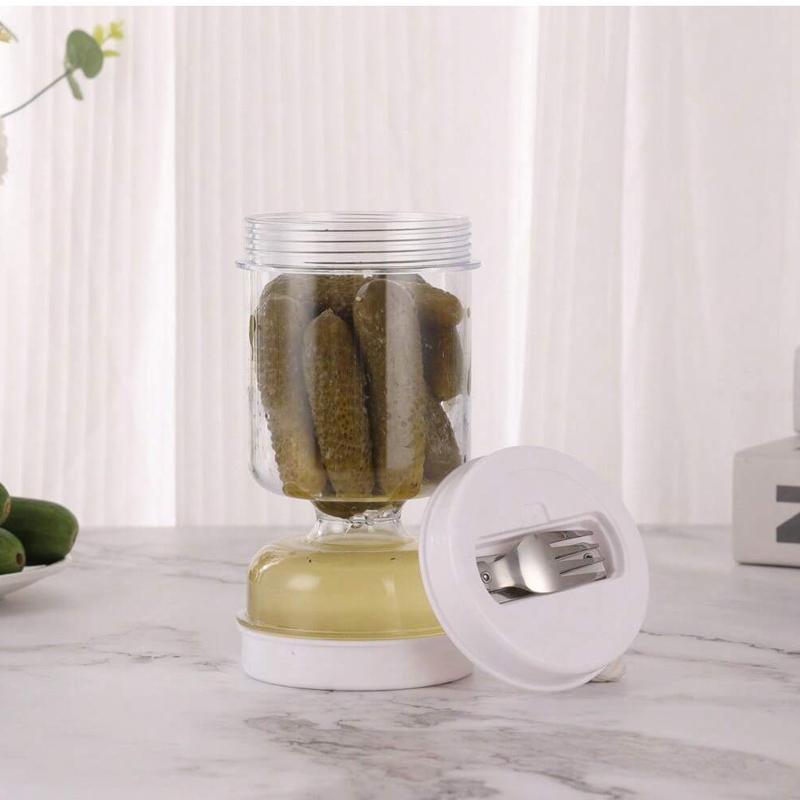 Pickles Jar With Forks Dry Wet Dispenser Pickle Olives Hourglass Cucumber Container Airtight Lids Kitchen Juice Separator Tool