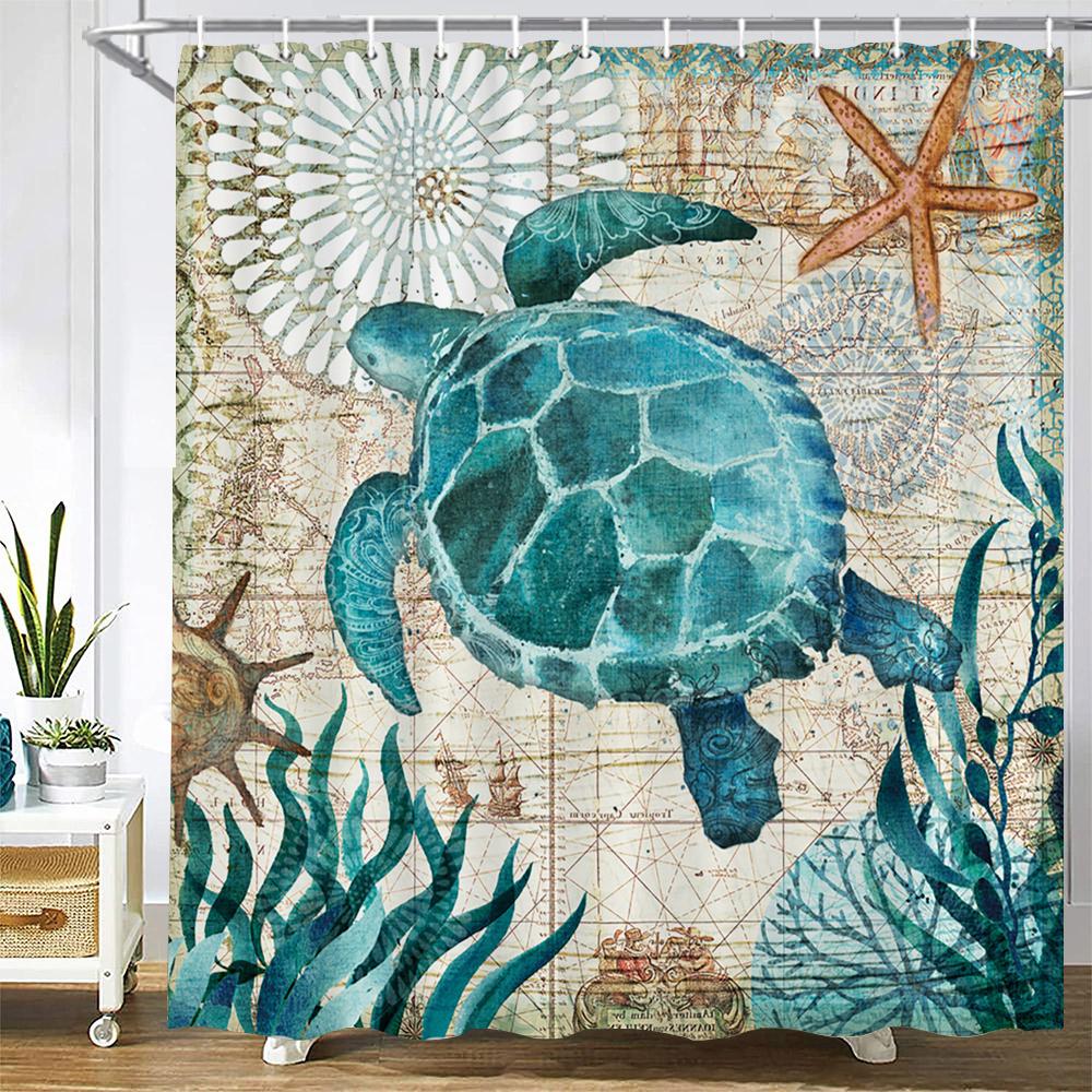Cartoon Ocean Dolphin Shower Curtain,Waterproof Bathroom Screen Sea Animal Shower Curtain Polyester High Quality Home Curtain