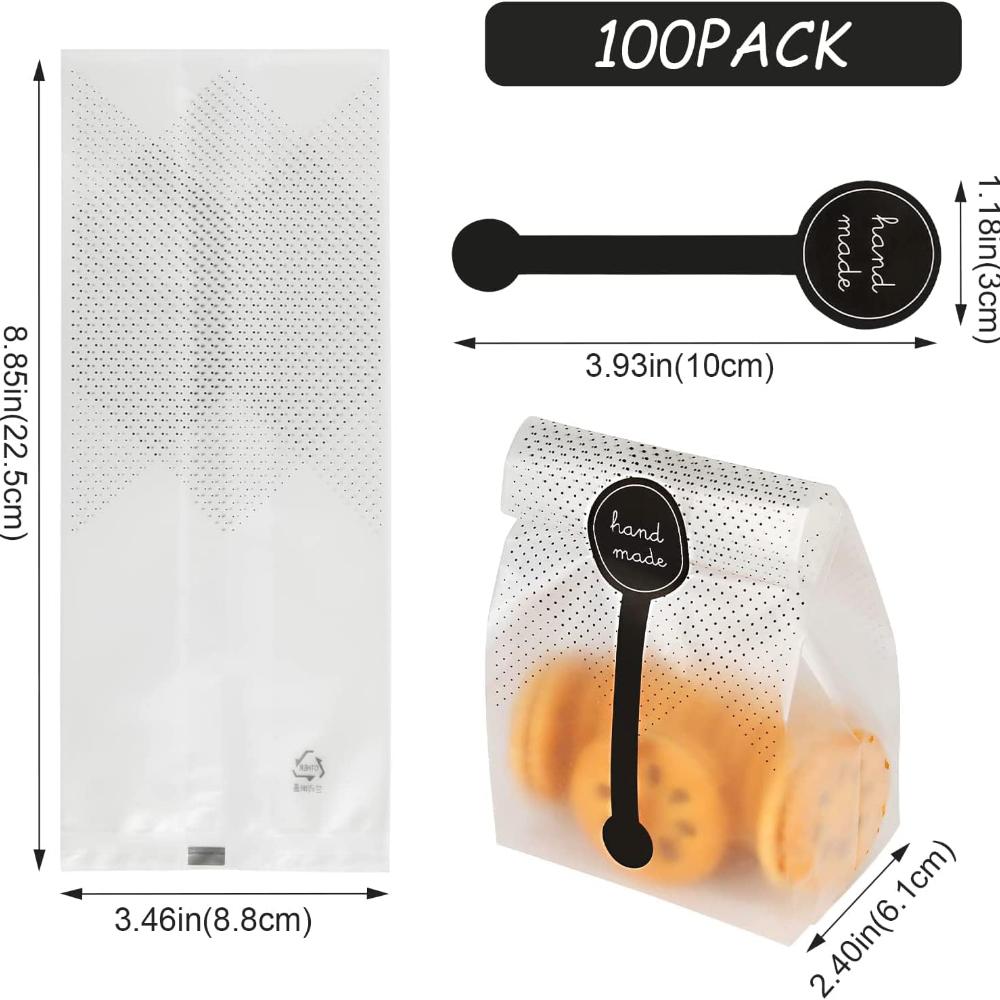 Cake Bags, Sterneer 100 Pcs Transparent Plastic Bags with Stickers, Dessert Food Packaging Bags, Cellophane Pastry Processing Bags, Candy Bags Bakery