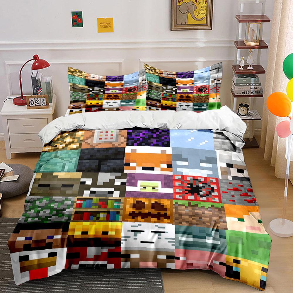 Pixelated Minecraft character faces. Bedding sets Duvet cover sets Duvet covers Pillowcases(1 * Duvet Cover 2 * Pillowcases without duvet insert) 135x200cm