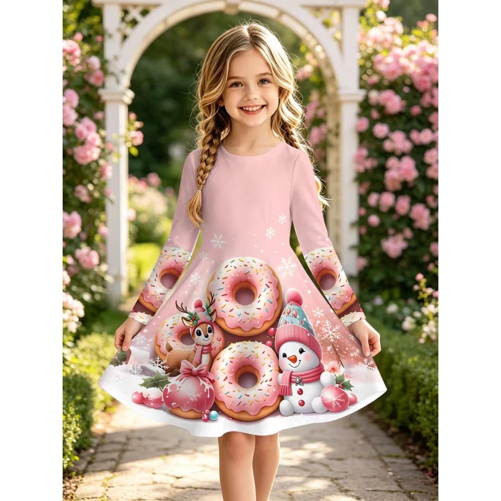 Girls' 3D Snowman Dress Long Sleeve Summer Spring Vacation Daily Holiday Princess Beautiful Sweet Kids 4-12 Years Casual Dress A Line Dress