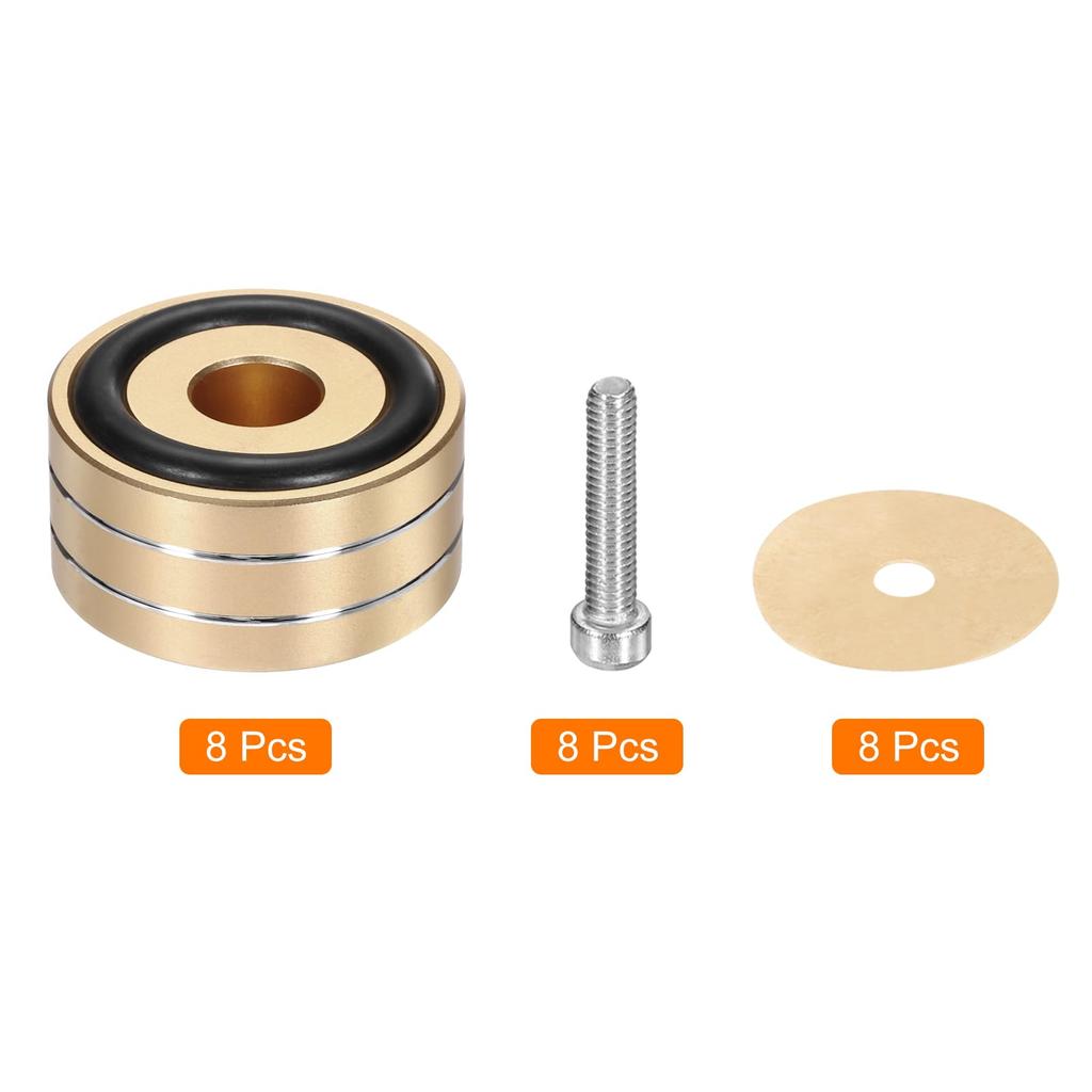 Uxcell 8pcs Subwoofer Insulation Pads, 40x20mm, Speaker Insulation Pad Feet, Turntable Audio Studio Monitor Insulation Pads, M4 Screw, Gold