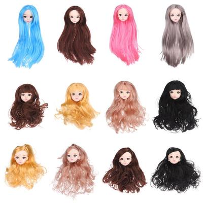 1/6 BJD Puppenkopf mit goldbraunem schwarzem Haar für 30cm Puppe Gelenk 3D Augen Europa Rotes DIY Kopfschmuck für antike Puppen Accessoires