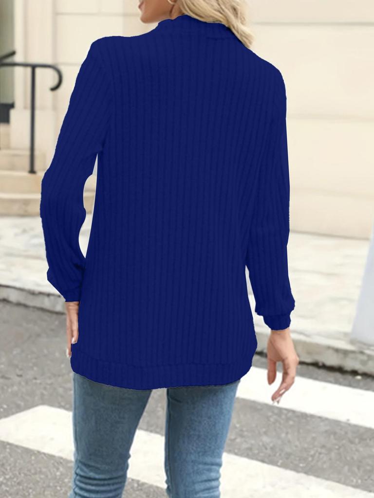 2025 Autumn/Winter Solid Color Ribbed Patchwork Long Sleeve Cardigan