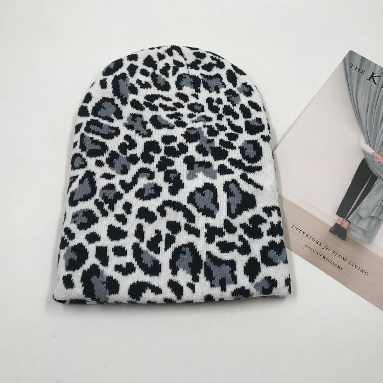 Wool Hat Female Leopard Print Knitted Elastic Warm Versatile Pullover Knitted Hat Autumn and Winter Thickened Ear Protection Hat Male