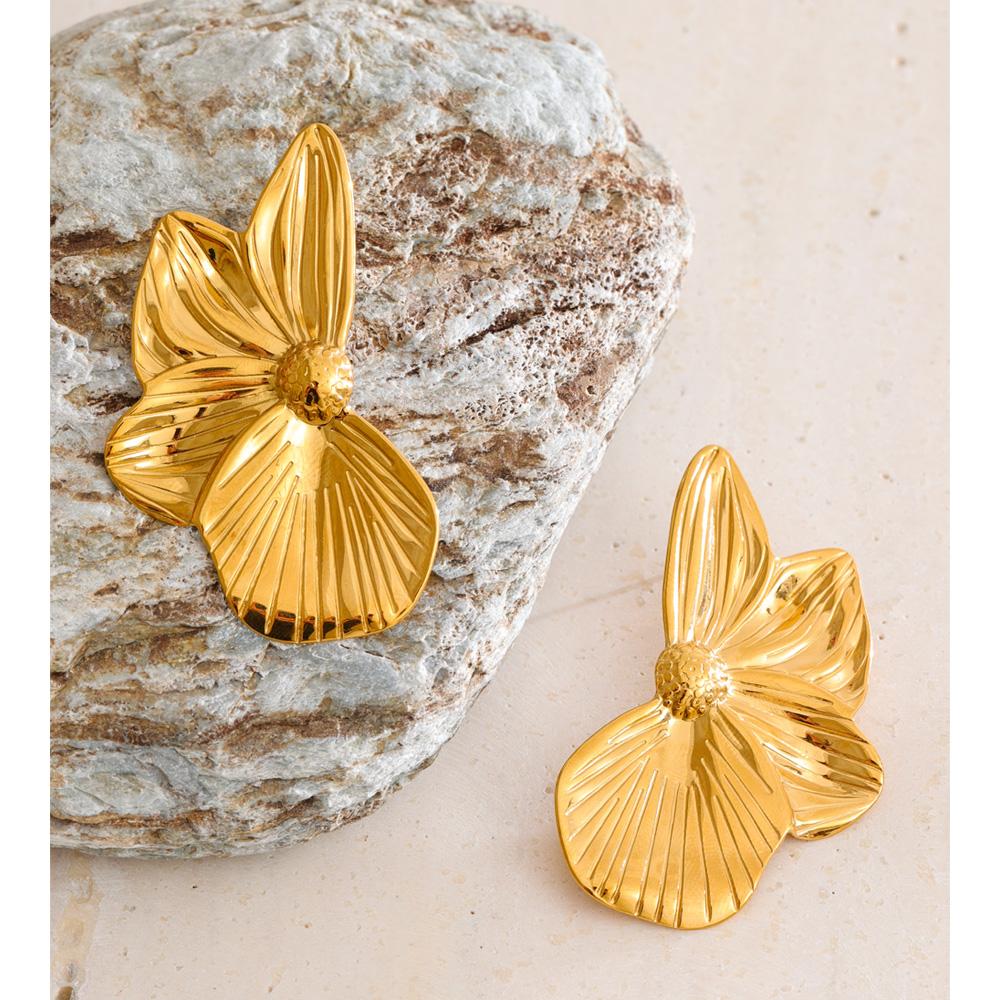 Eetit Stainless Steel Metal Petal Flower Stud Earrings 18K PVD Plated Versatile Daily Attractive Jewelry for Women Gift