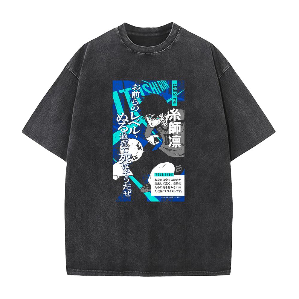 Anime BLUE LOCK Nagi Seishiro Graphic Tee Men High Quality Washed T-shirts Vintage Cotton T Shirt Harajuku Male Casual Tshirt