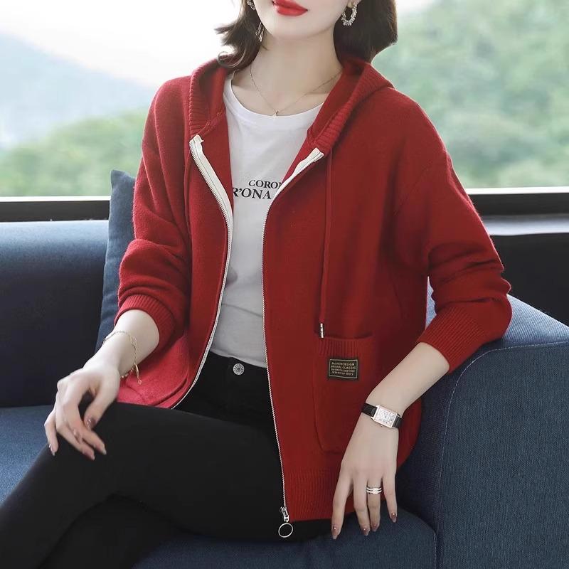 Women's Hooded Knit Cardigan Zipper Sweater Coat - Spring & Autumn Outerwear Trend