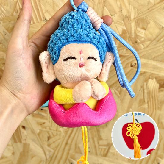 Cartoon Buddha Pendant Keyring with Lanyard Plush Doll Toy Soft Velvet Hanging Ornament Bag Decoration