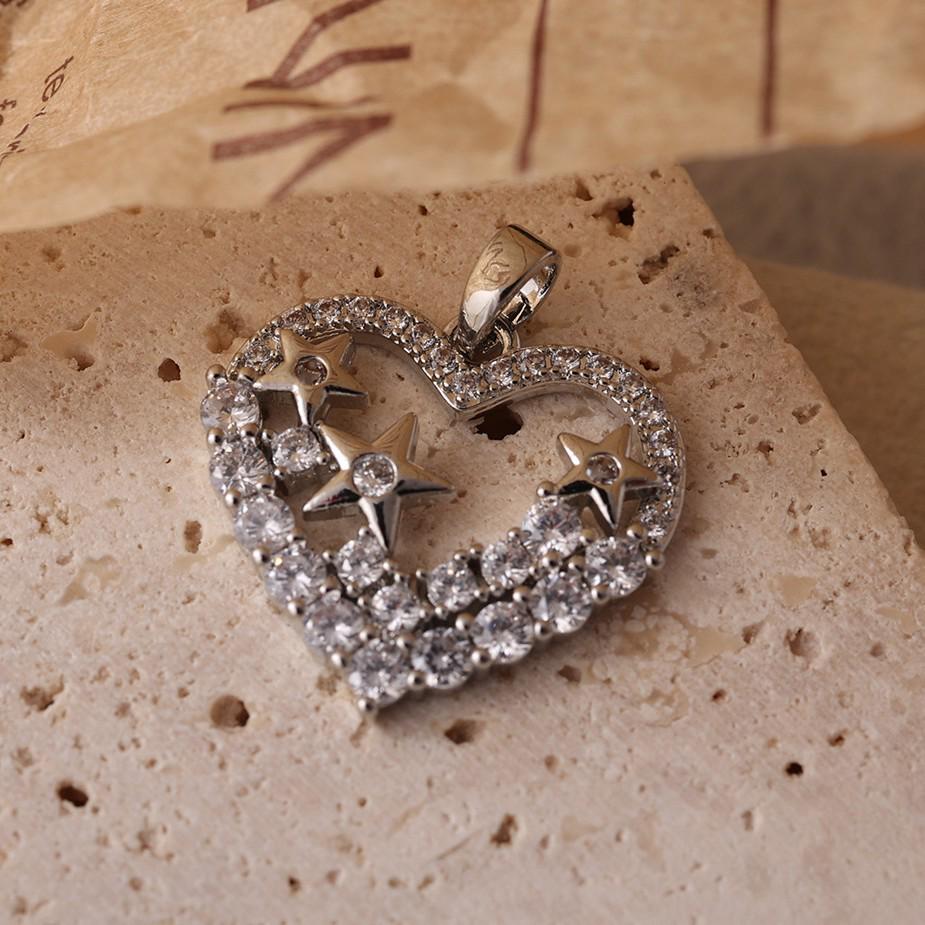 Collana e Braccialetto Charms a Forma di Cuore e Stella con Strass Placcati Ottone Fai da Te Coreani