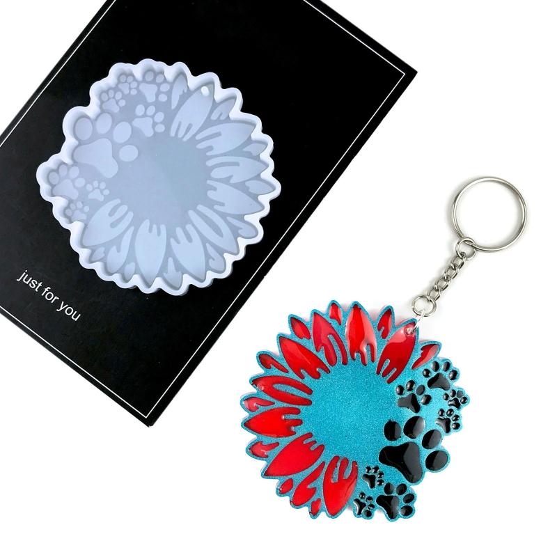 Shiny Glossy Sunflower Dog Paw Ornaments Silicone Epoxy Resin Mold DIY Keychain Pendant Jewelry for Valentine Gift Craft