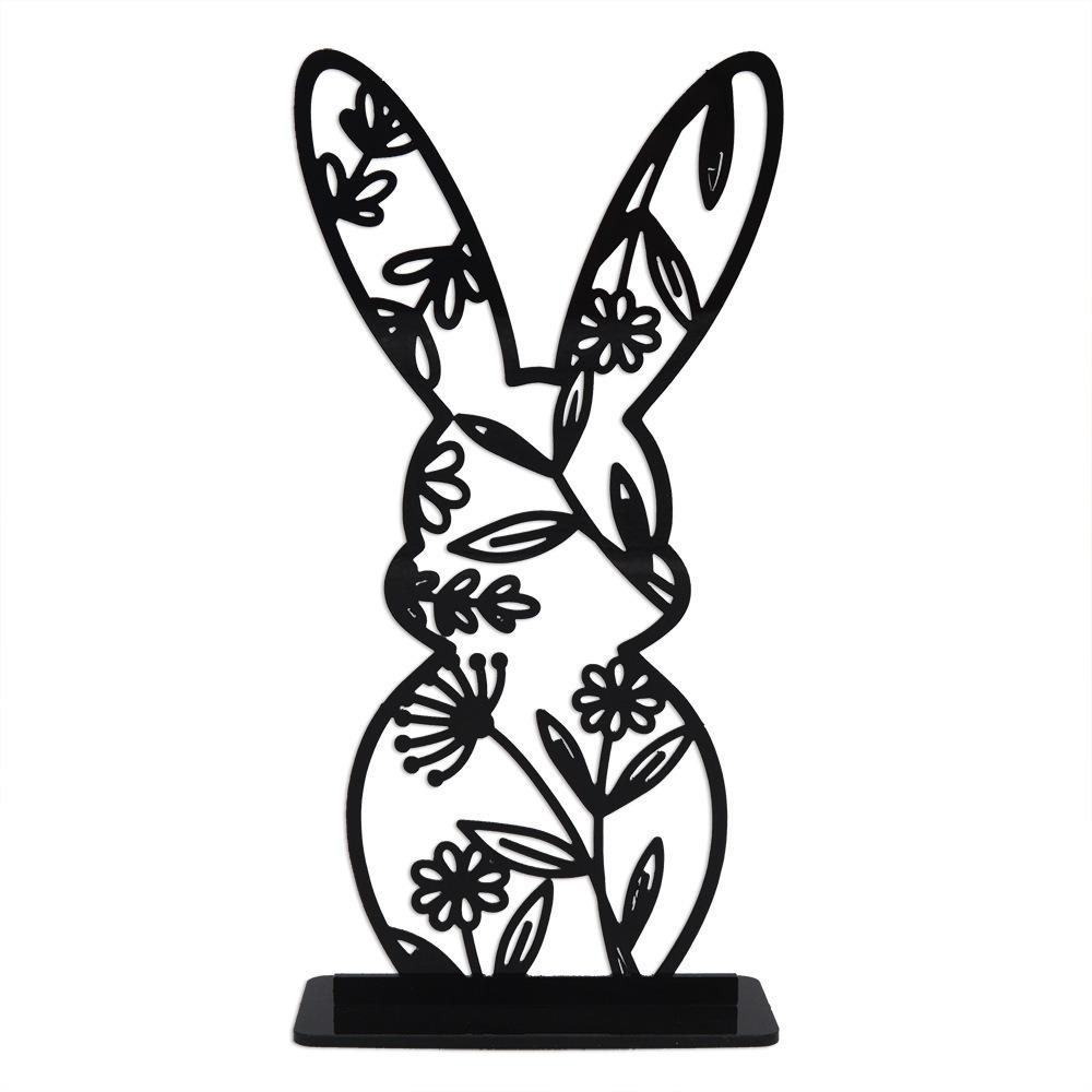 Cartoon Rabbit Easter Decorative Figurines Easter Egg Black Desktop Ornament Acrylic Accessories Hollow Carving Decoration