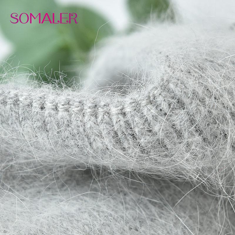 SOMALER Winter Angora Wool Knit Hats for Women Rabbit Fur Skull Cap with Decoration Outdoor Ski Hat