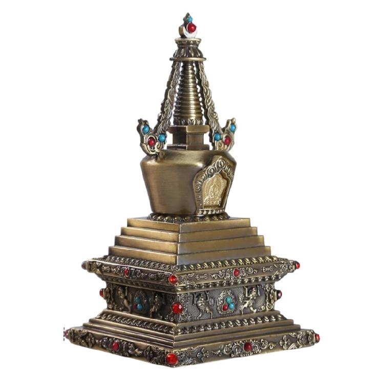 

Tibetan Buddhist Stupa Statue,Alloy Temple Decoration with Intricate Gemstones Inlay Traditional Religious Altar Ornament бронзовий