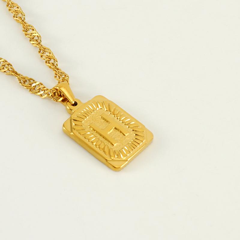 Men's 18K Gold Square Stainless Steel Alphabet Pendant Necklace