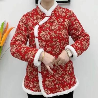 Dam Vinter Bomullsjacka Blommönster Ärmlös Kinesisk Etnisk Stil Färgmatchning Vadderad Tjock Plysch Varm Enkelknäppt Dam Plus Size Jacka