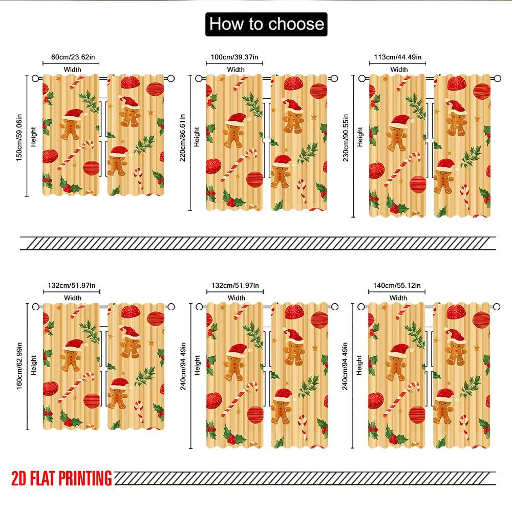 2 Stück 2D Flachdruck Weihnachten Heiße Vorhänge Weihnachten Stechpalme Süßigkeitenkugel Digital Bedruckte Polyester Vorhänge Familienfeier Dekoration