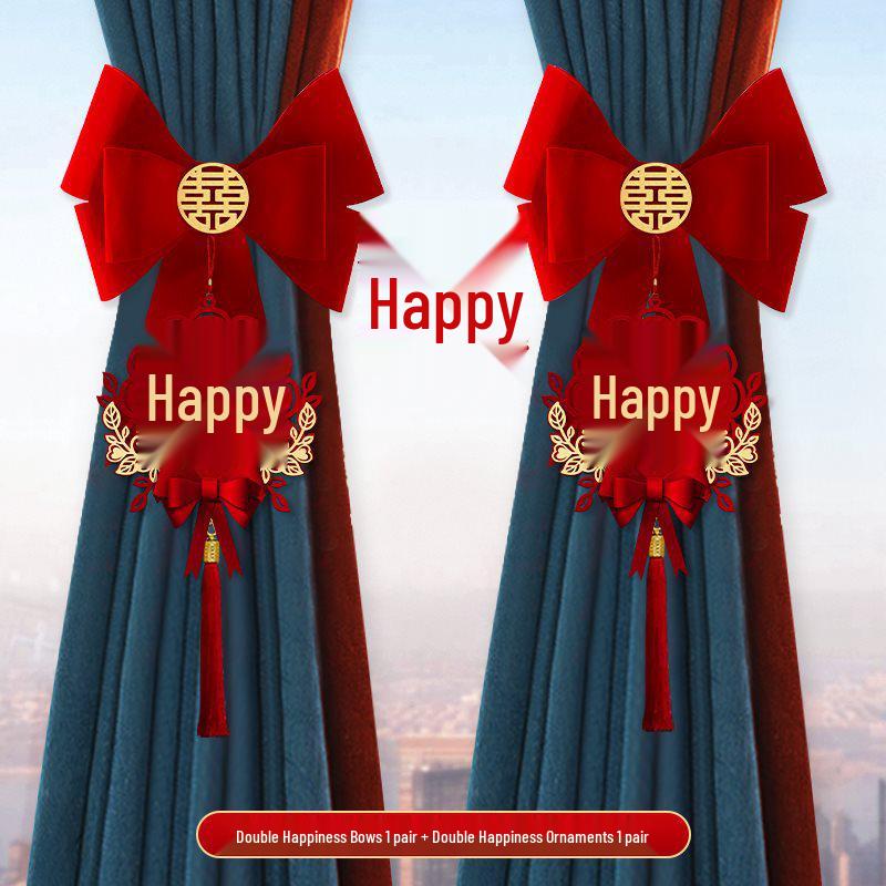 Wedding Curtain Tiebacks: Bridal Room Double Happiness Decor Set