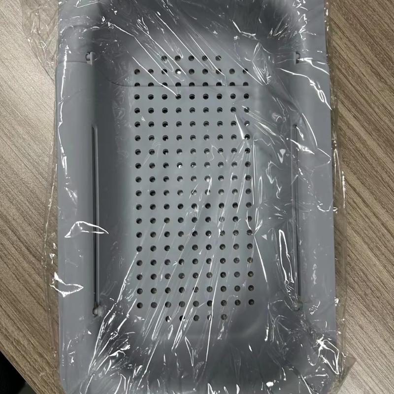 Sink Colander Basket, Organizer Storage Blue, Draining Plate - Expandable Home Kitchen Essentials (7.9Wx14.5-19.5Lx2.75H) Gray