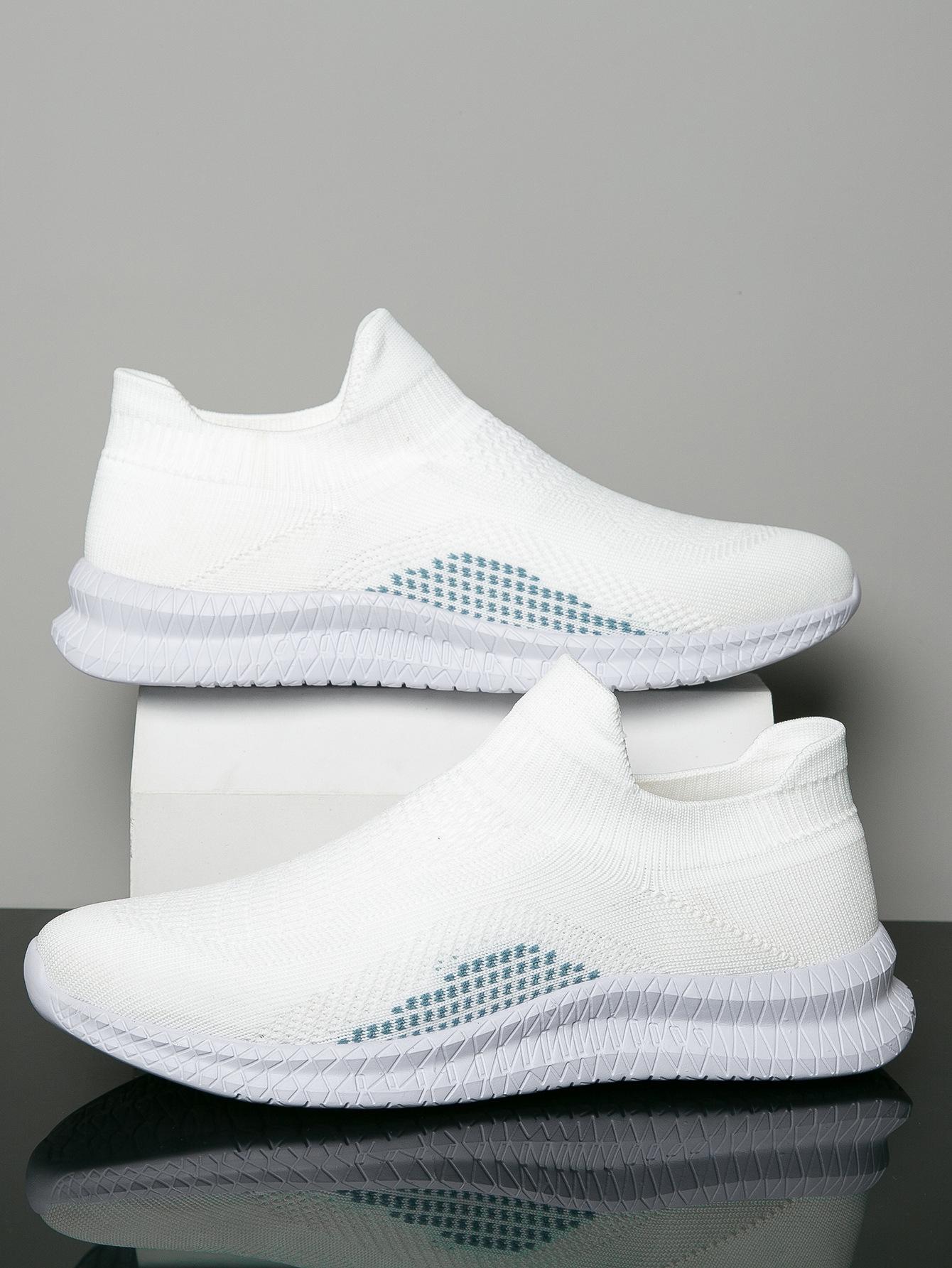 Мужские слипоны-носки Дышащие вязаные Легкие кроссовки для ходьбы 43 белый